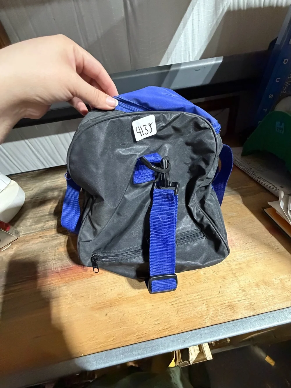 #4138-Blue and Black Men's Duffel Bag - Lightweight Travel Tote